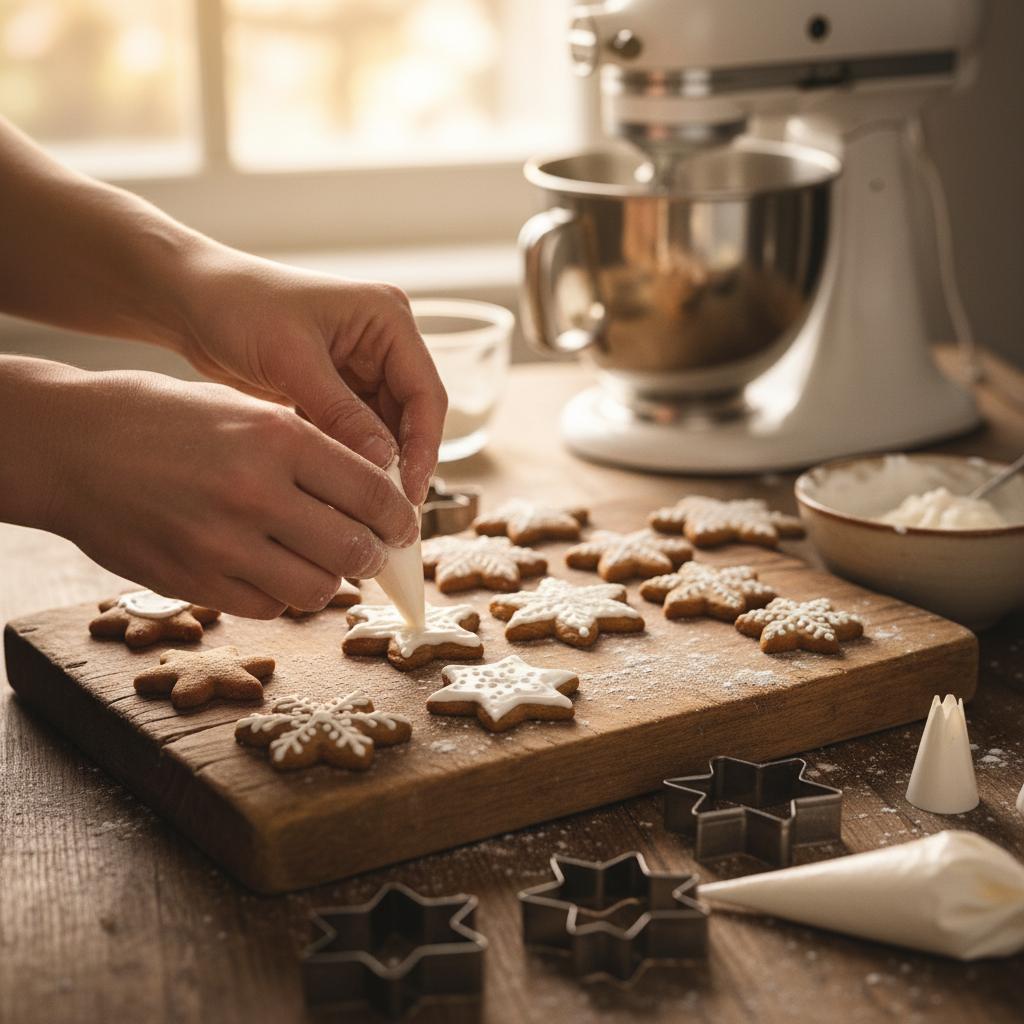 Baker decorating cookies